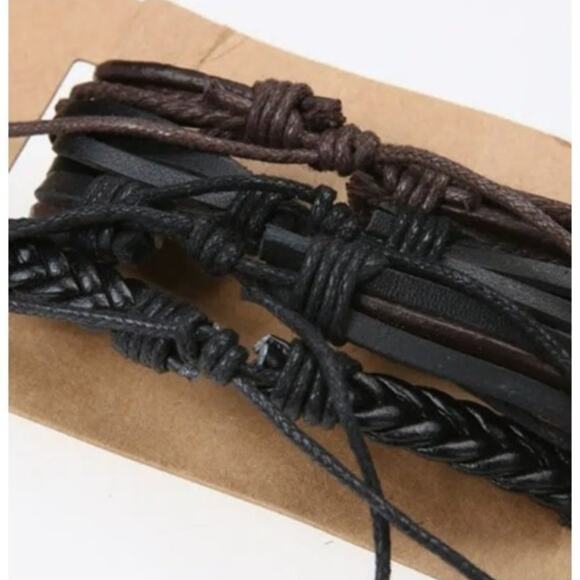 4 Piece Men's PU Leather Bohemian  Bracelet - Picture 3 of 4